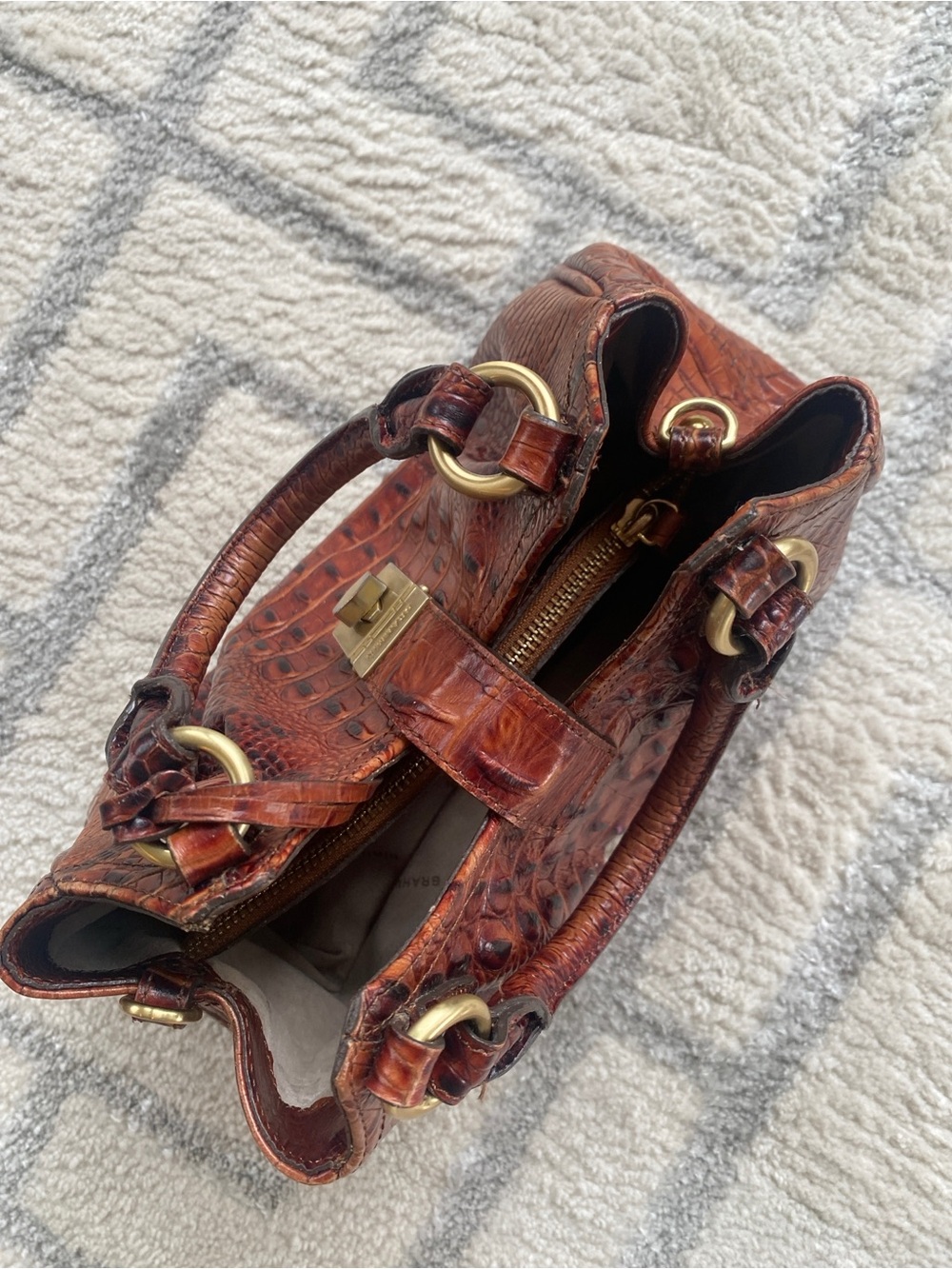 Brahmin Elisa Pecan Croc Embossed Melbourne Leather Handbag with Crossbody Strap - Picture 4 of 11